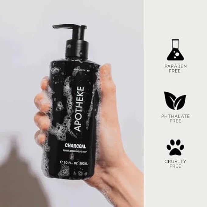 APOTHEKE LIQUID HAND SOAP, CHARCOAL (10 FL OZ) - HYDRATING HAND WASH WITH NATURAL COCONUT & ALOE VERA - Image 5